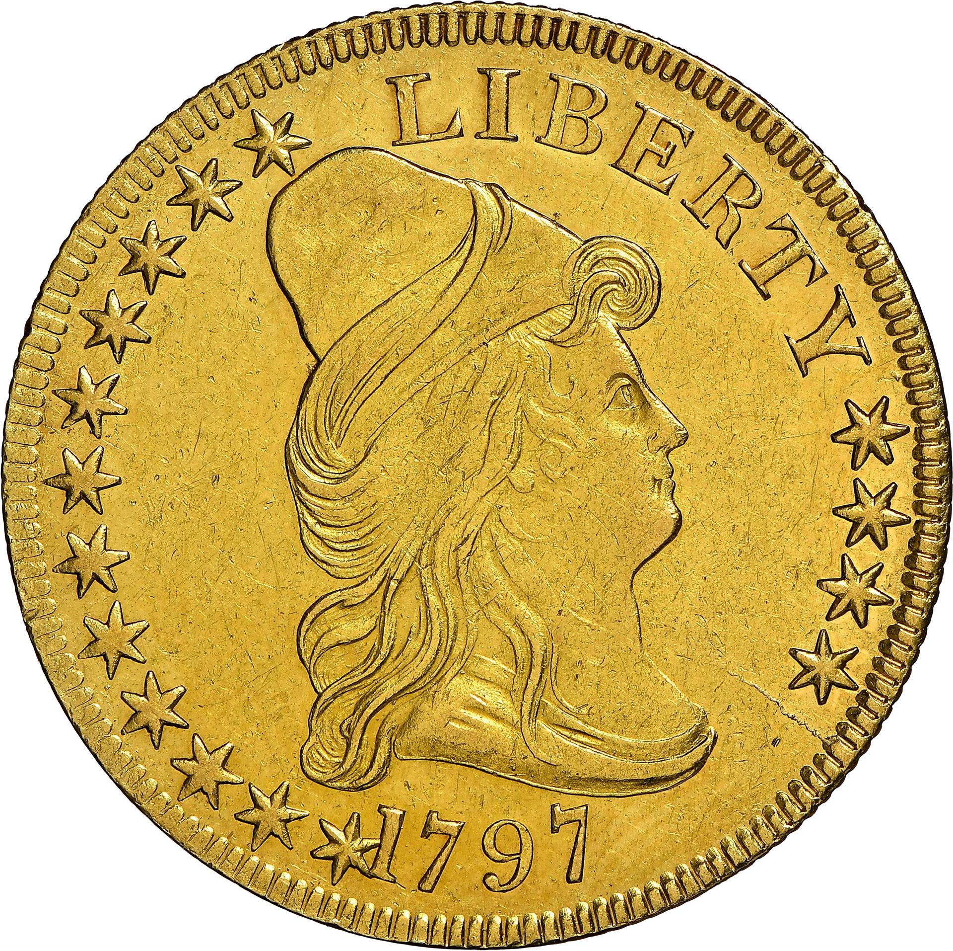 1797 DRAPED BUST $10, SMALL EAGLE AU58 - Image 3