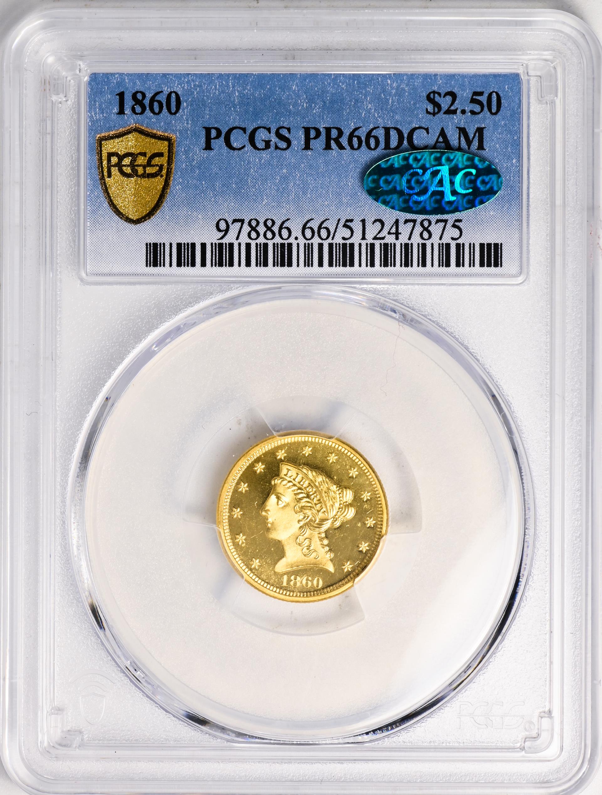 1860 LIBERTY HEAD $2.5 PR66 Deep Cameo