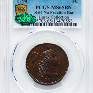 1794 FLOWING HAIR LARGE 1C, NO FRACTION BAR MS65 Brown