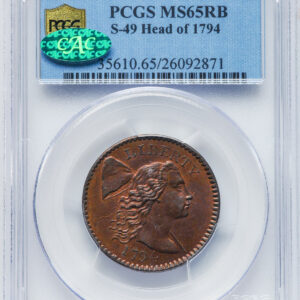 1794 FLOWING HAIR LARGE 1C, HEAD OF 1794, LIBERTY CAP, DEN MS65 Red Brown