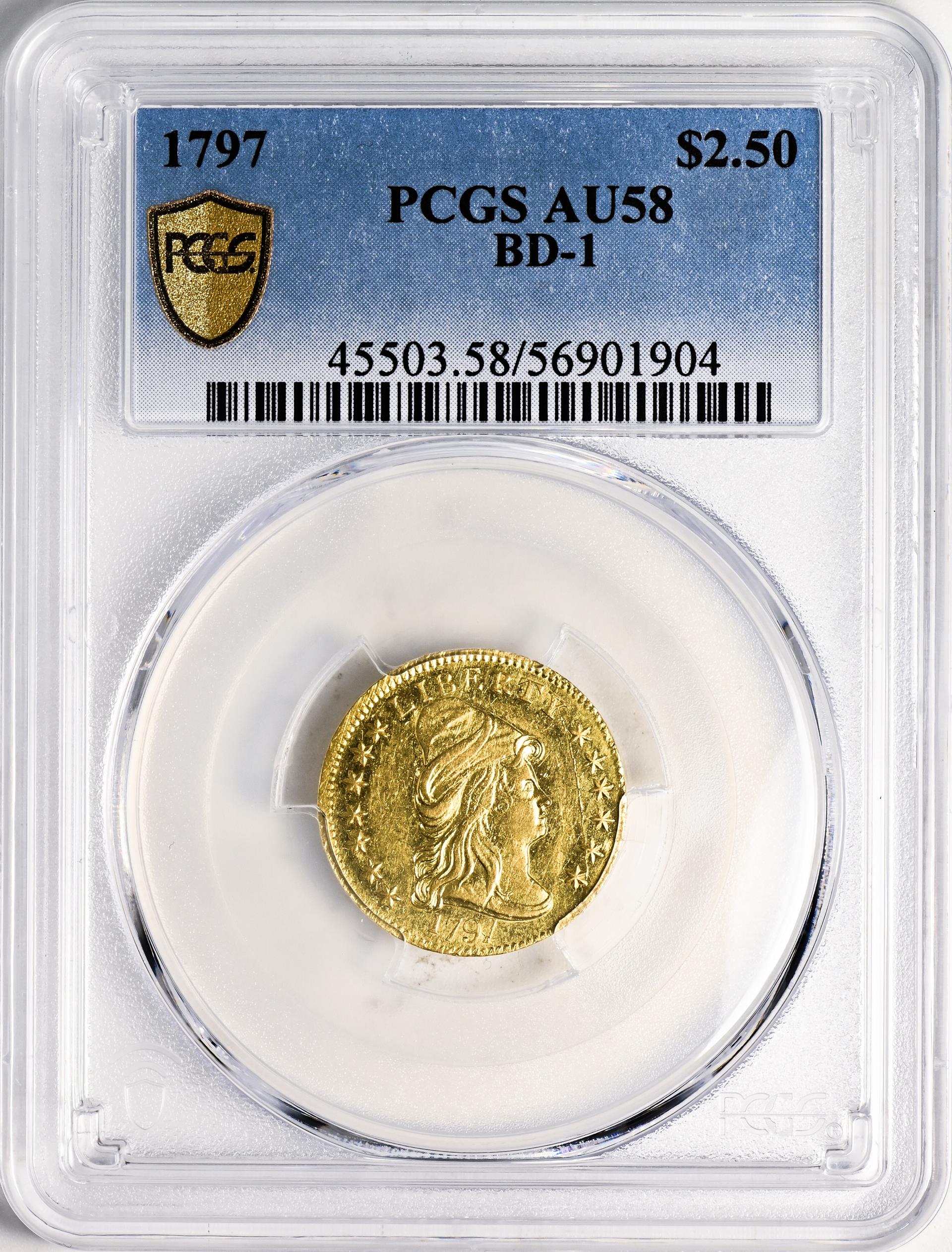 1797 DRAPED BUST $2.5 AU58