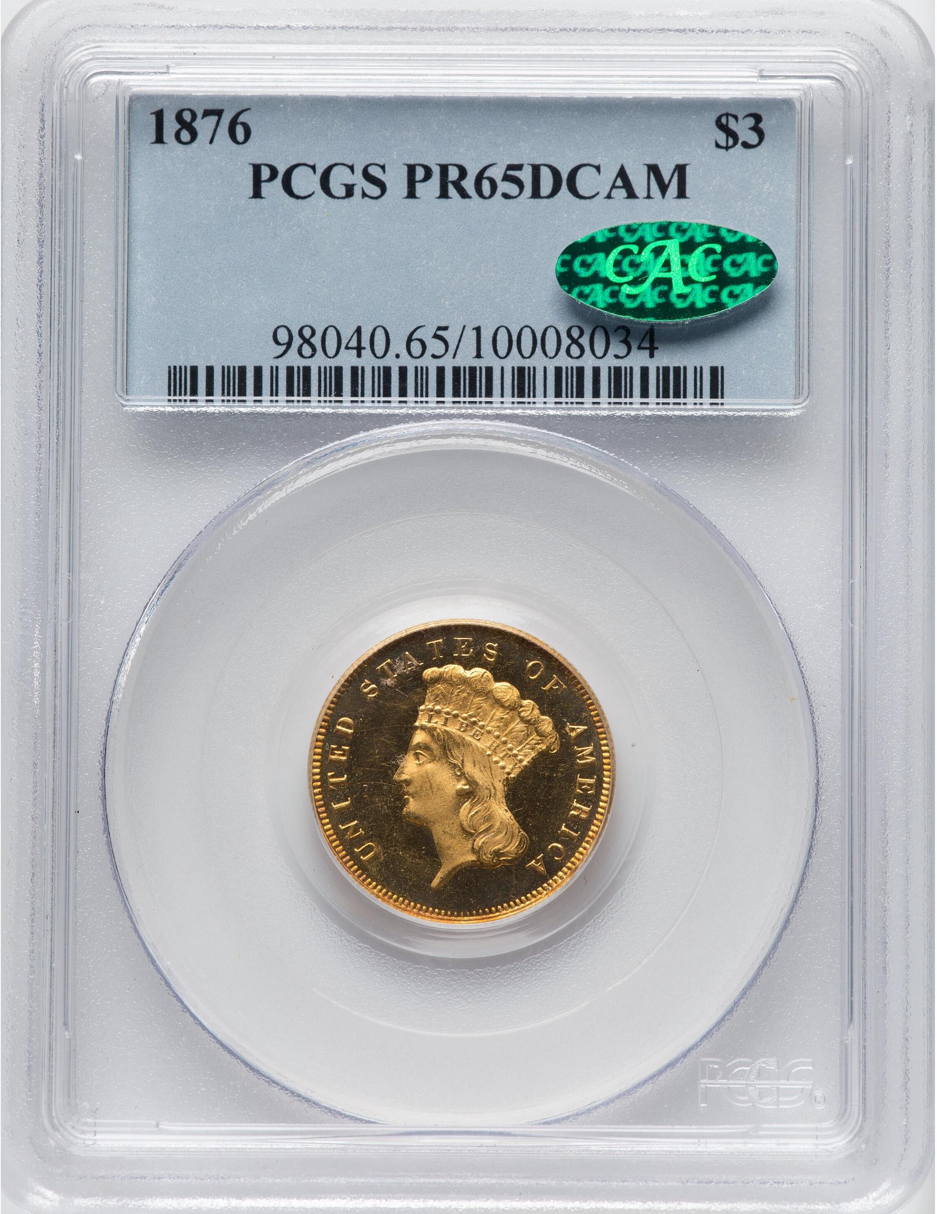 1876 INDIAN PRINCESS $3 PR65 Deep Cameo