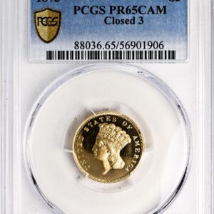 1873 INDIAN PRINCESS $3, CLOSED 3 PR65 Cameo