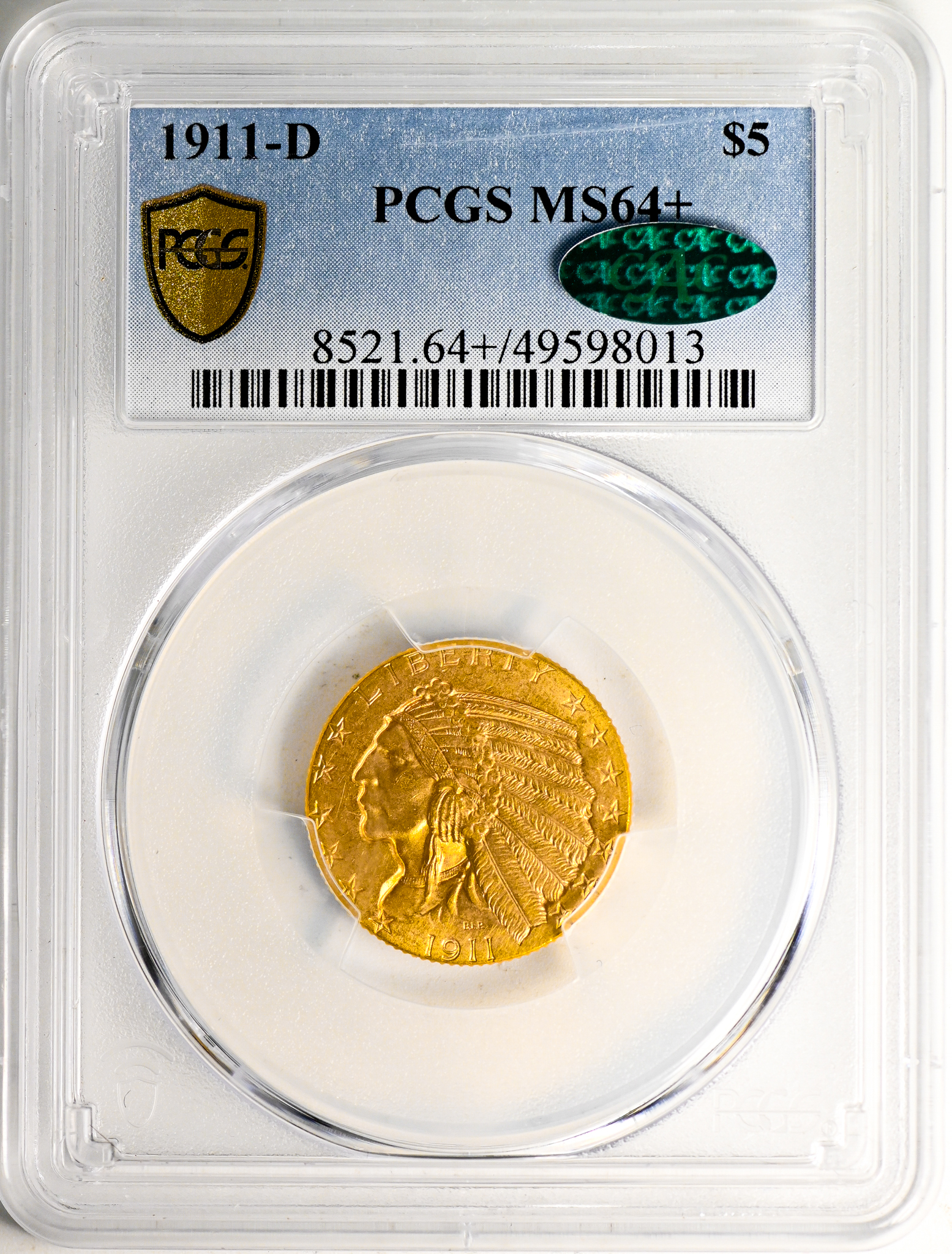 1911-D INDIAN HEAD $5 MS64+