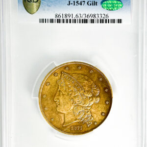 1877 PATTERN HALF UNION $50, J-1547 GILT PR63