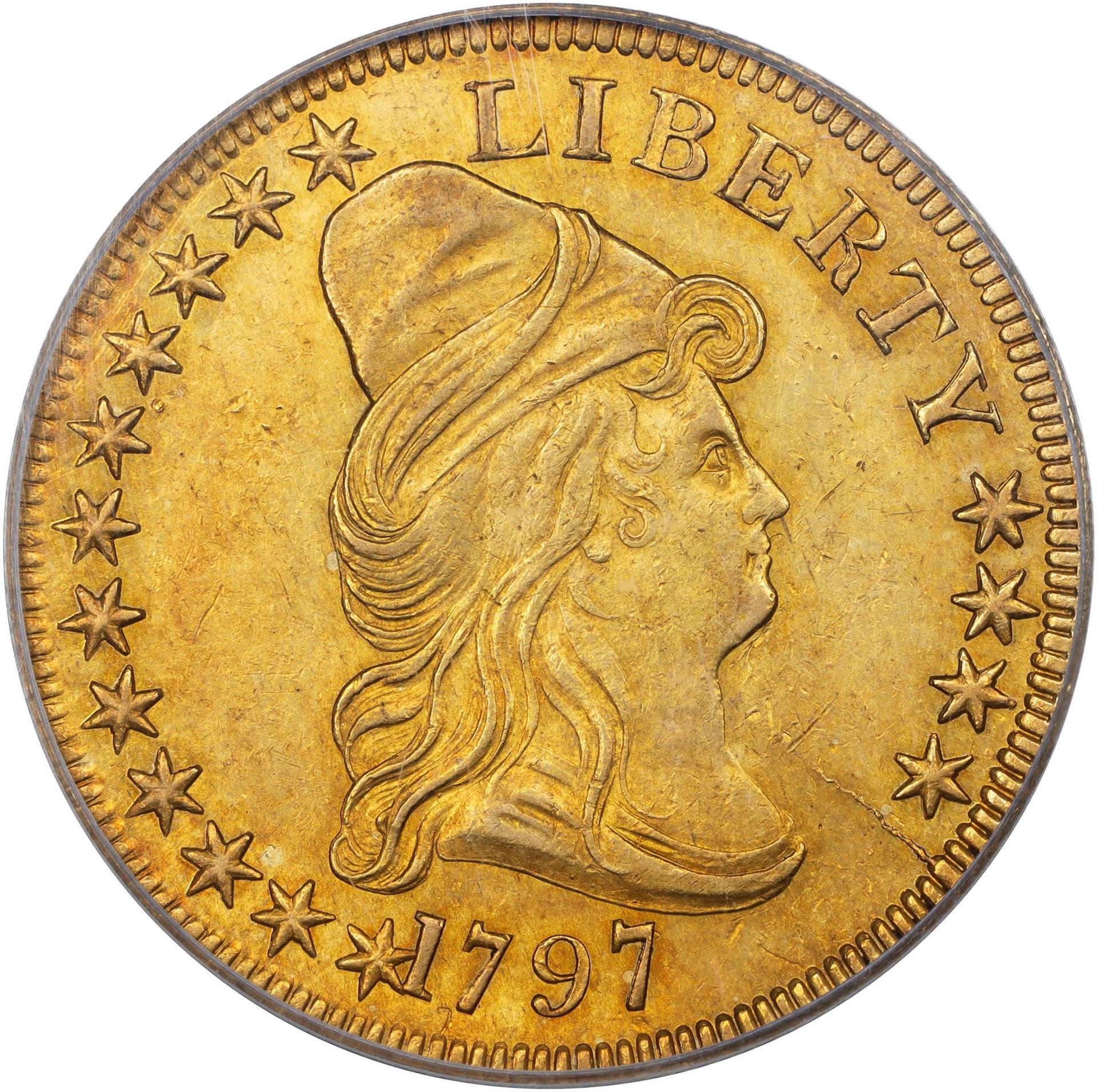 1797 DRAPED BUST $10, SMALL EAGLE AU58 - Image 3