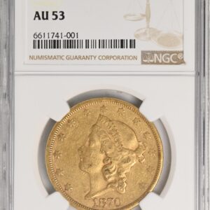 1870-CC LIBERTY HEAD $20 AU53