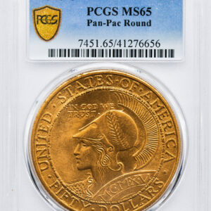 1915-S GOLD $50, PAN-PAC ROUND MS65